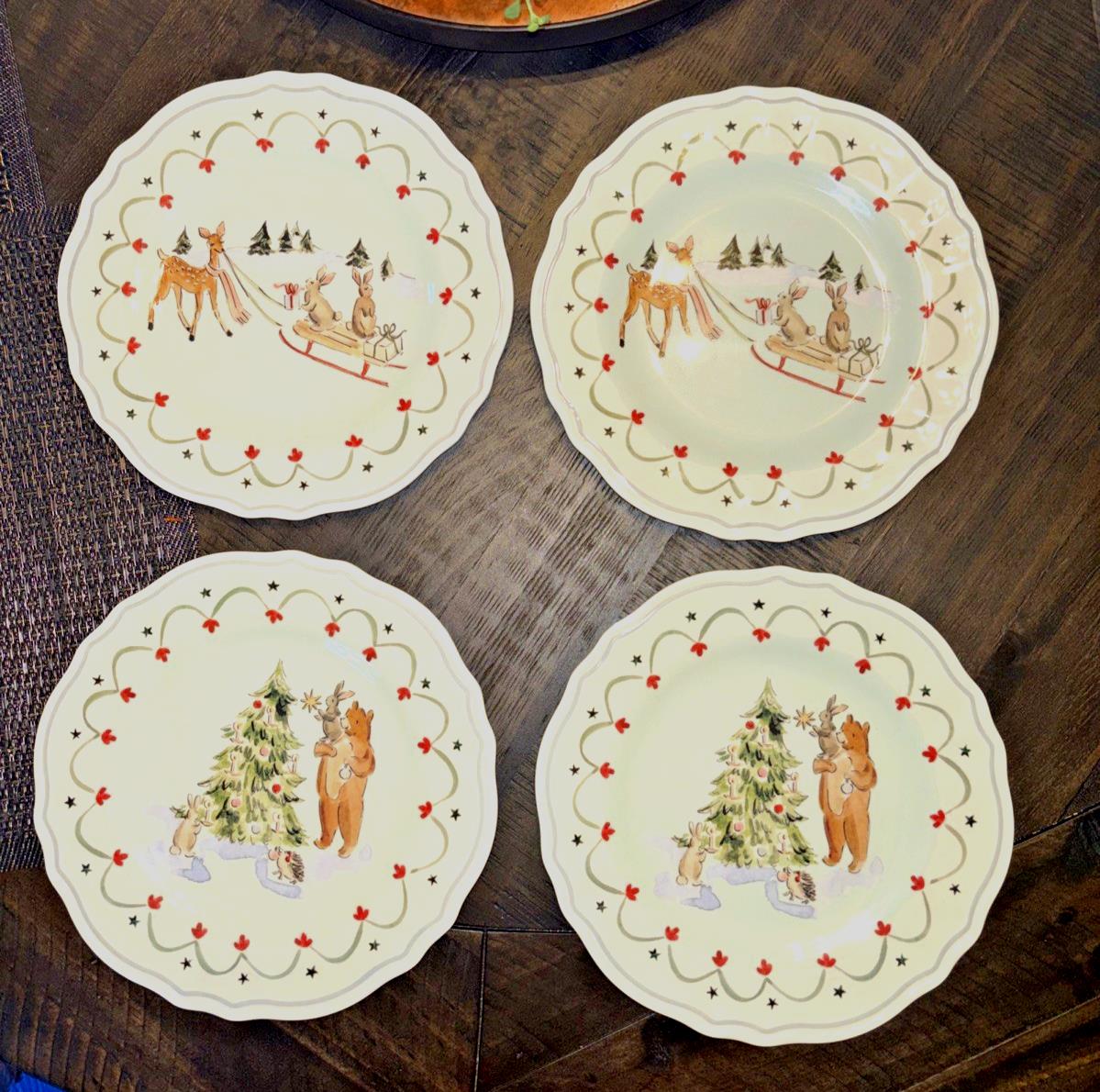 Pottery Barn holiday Christmas party Disney Bear dinner Plate Riley gift SET 4
