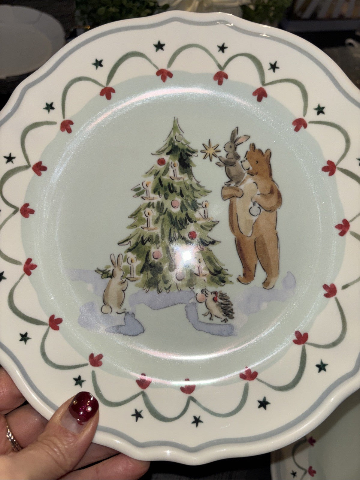 Pottery Barn holiday Christmas party Disney Bear dinner Plate Riley gift SET 4