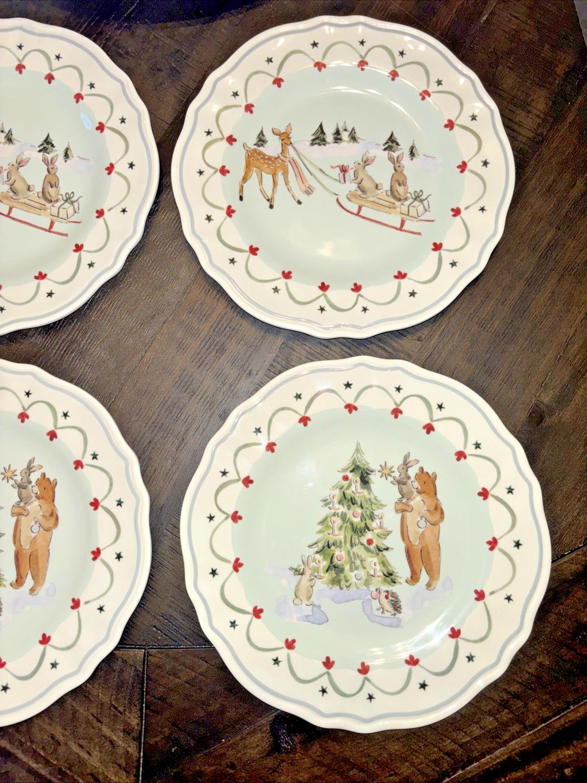 Pottery Barn holiday Christmas party Disney Bear dinner Plate Riley gift SET 4