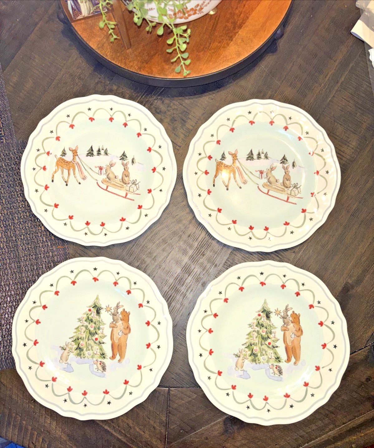Pottery Barn holiday Christmas party Disney Bear dinner Plate Riley gift SET 4