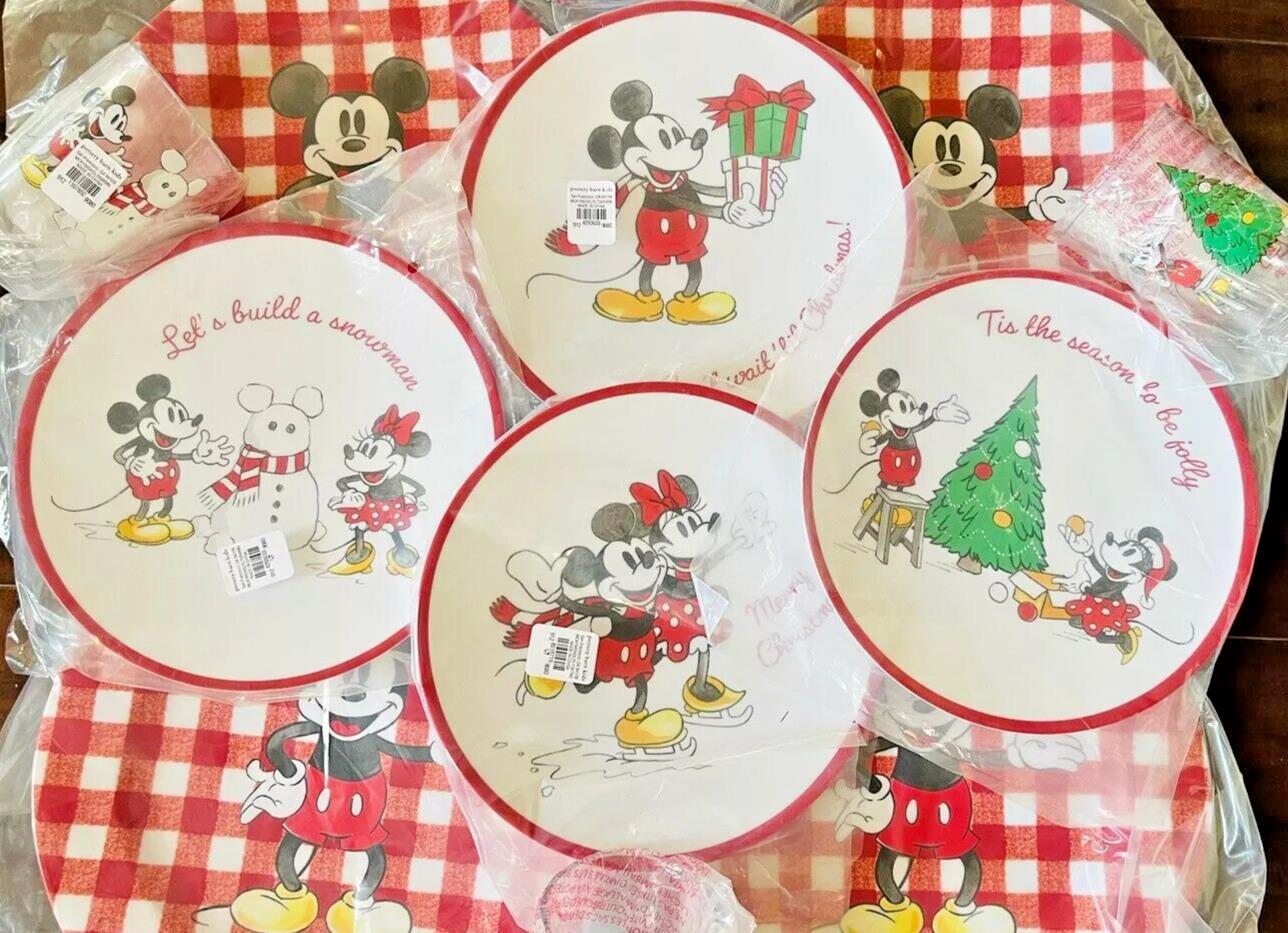 Pottery Barn Dinner Set Christmas Holiday Mickey Mouse Plate Disney party gift