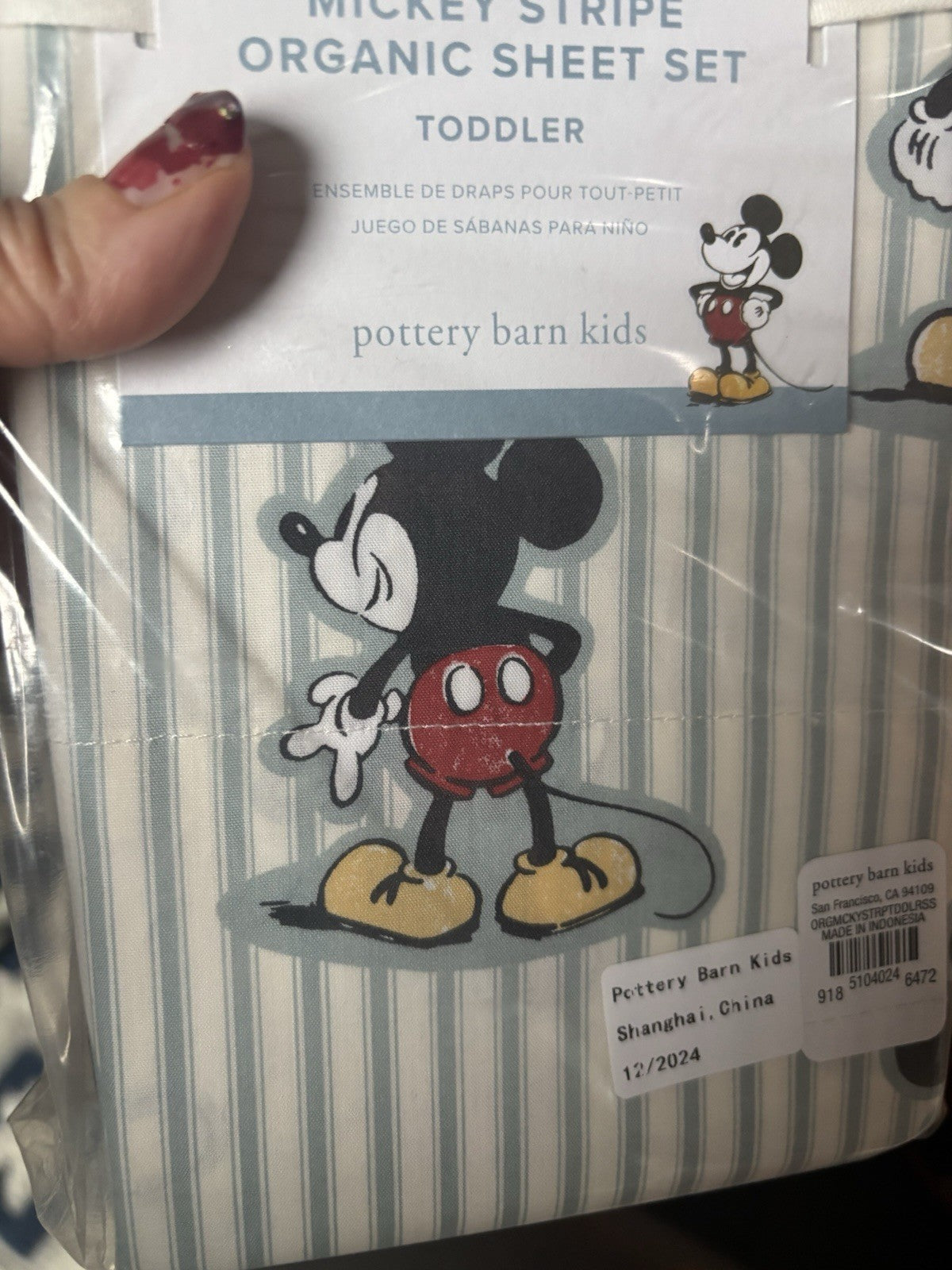 Pottery barn SHEET SET Crib Disney Baby Toddler Mickey Mouse Stripe Holiday gift