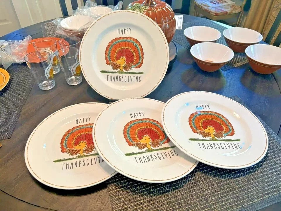 Pottery Barn holiday Snoopy party school Disney kid dinner Plate gift SET 4 NEW