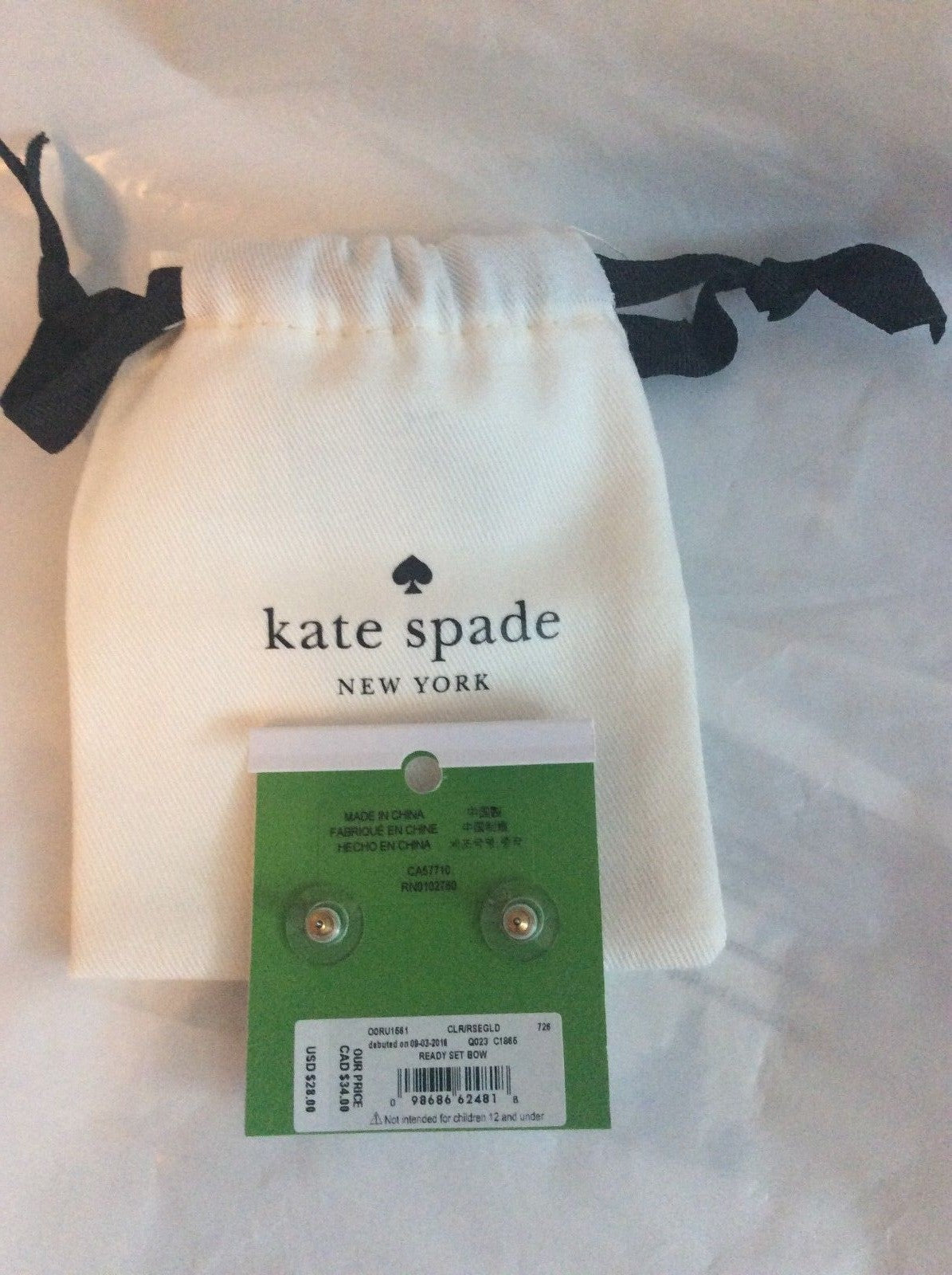 Kate Spade Earrings Disney Gold BOW Holiday gift teen school Birthday girl ??  1