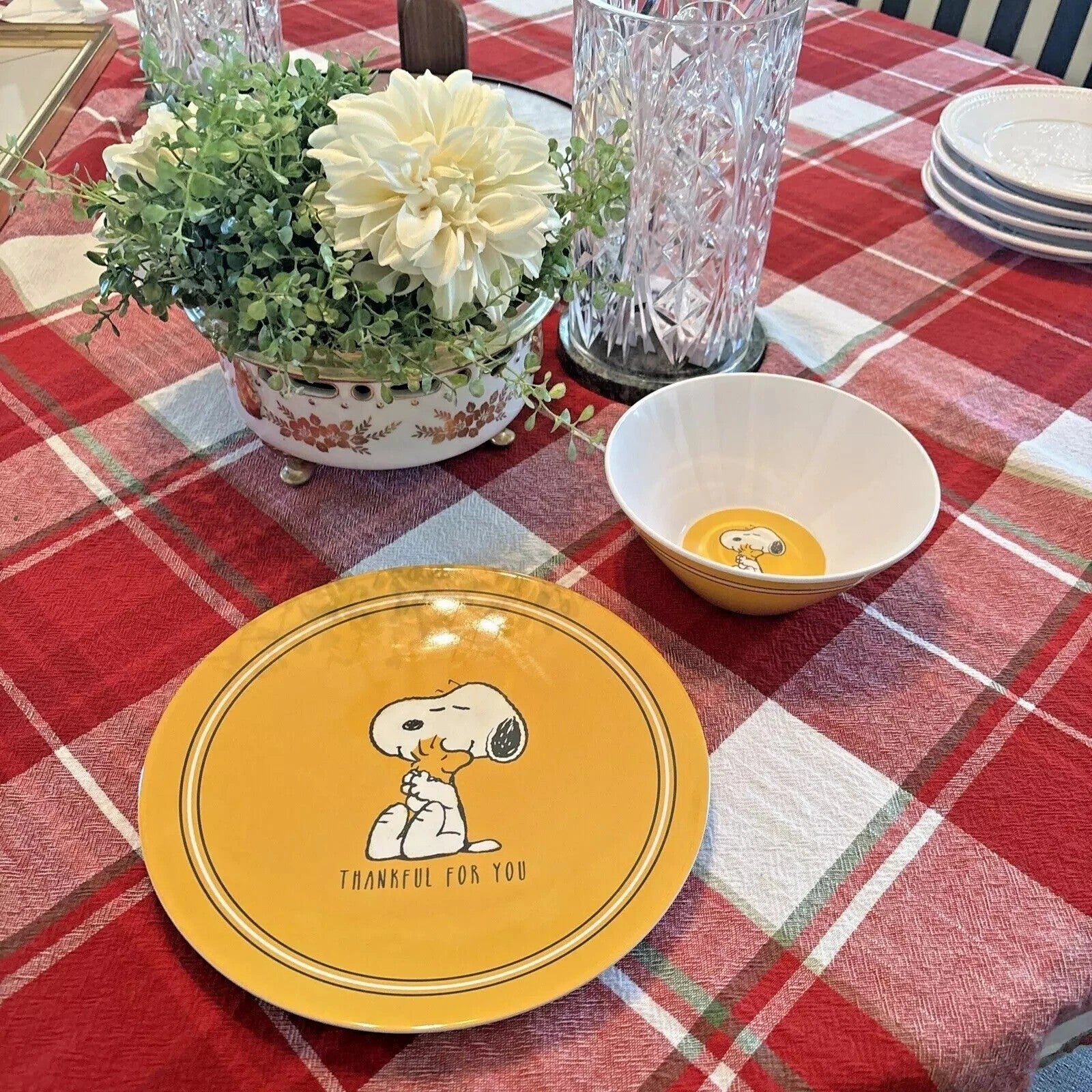 Pottery Barn holiday Snoopy party school Disney kid dinner Plate gift SET 4 NEW