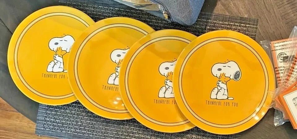 Pottery Barn holiday Snoopy party school Disney kid dinner Plate gift SET 4 NEW