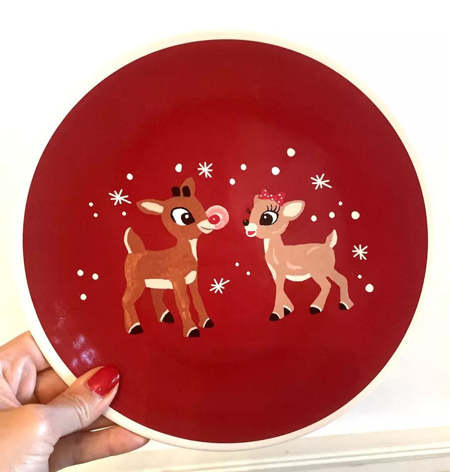 Pottery Barn holiday Rudolph Santa party school Disney dinner Plate gift SET 4