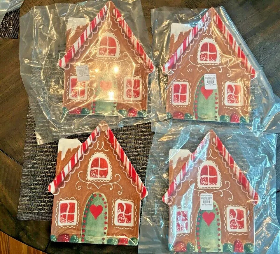Pottery Barn Christmas Gingerbread Plate house holiday Candy Cane party SET 4