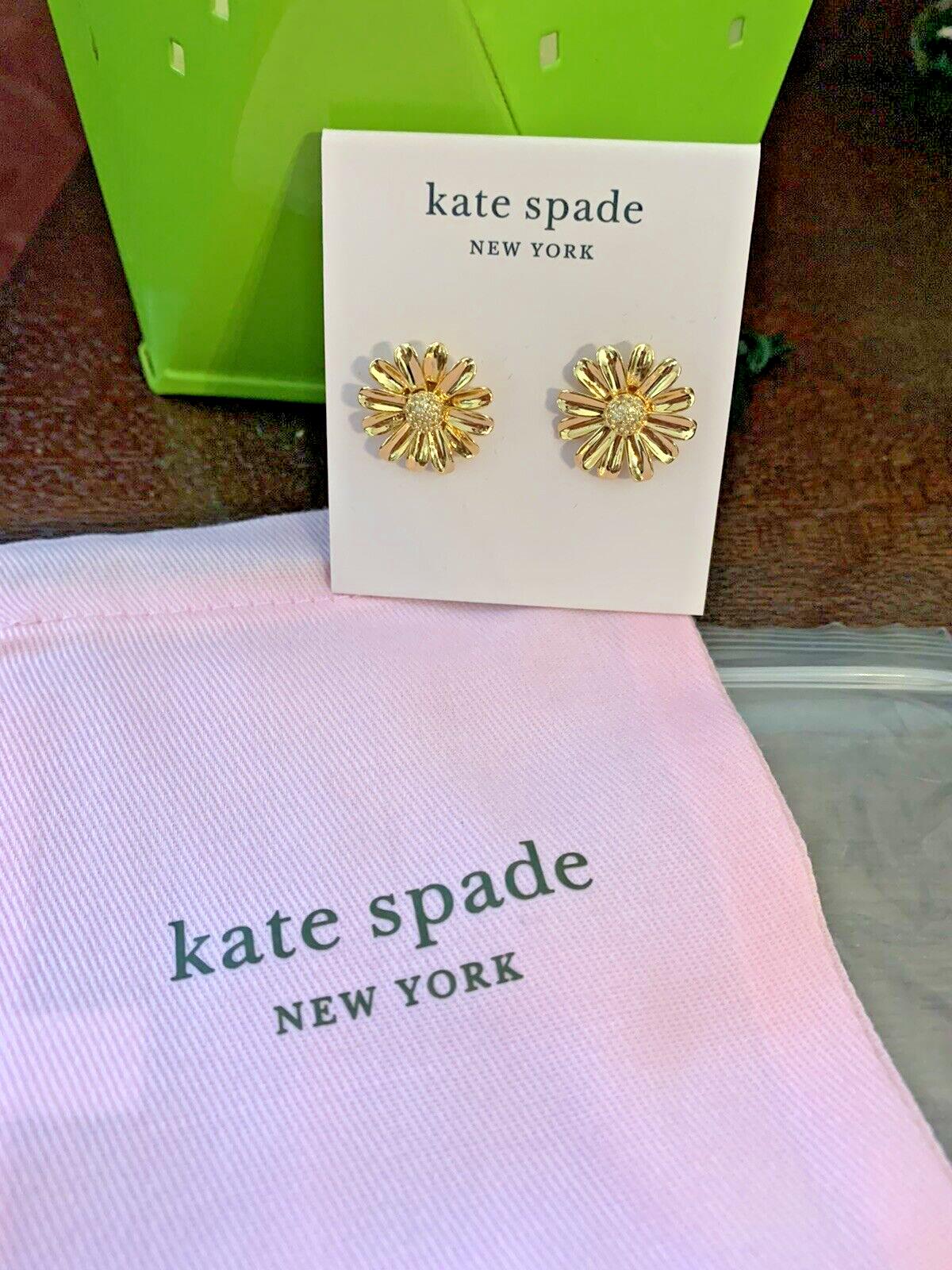 Kate Spade earrings + Bag DAISY gold flower disney gift school wedding teen  .