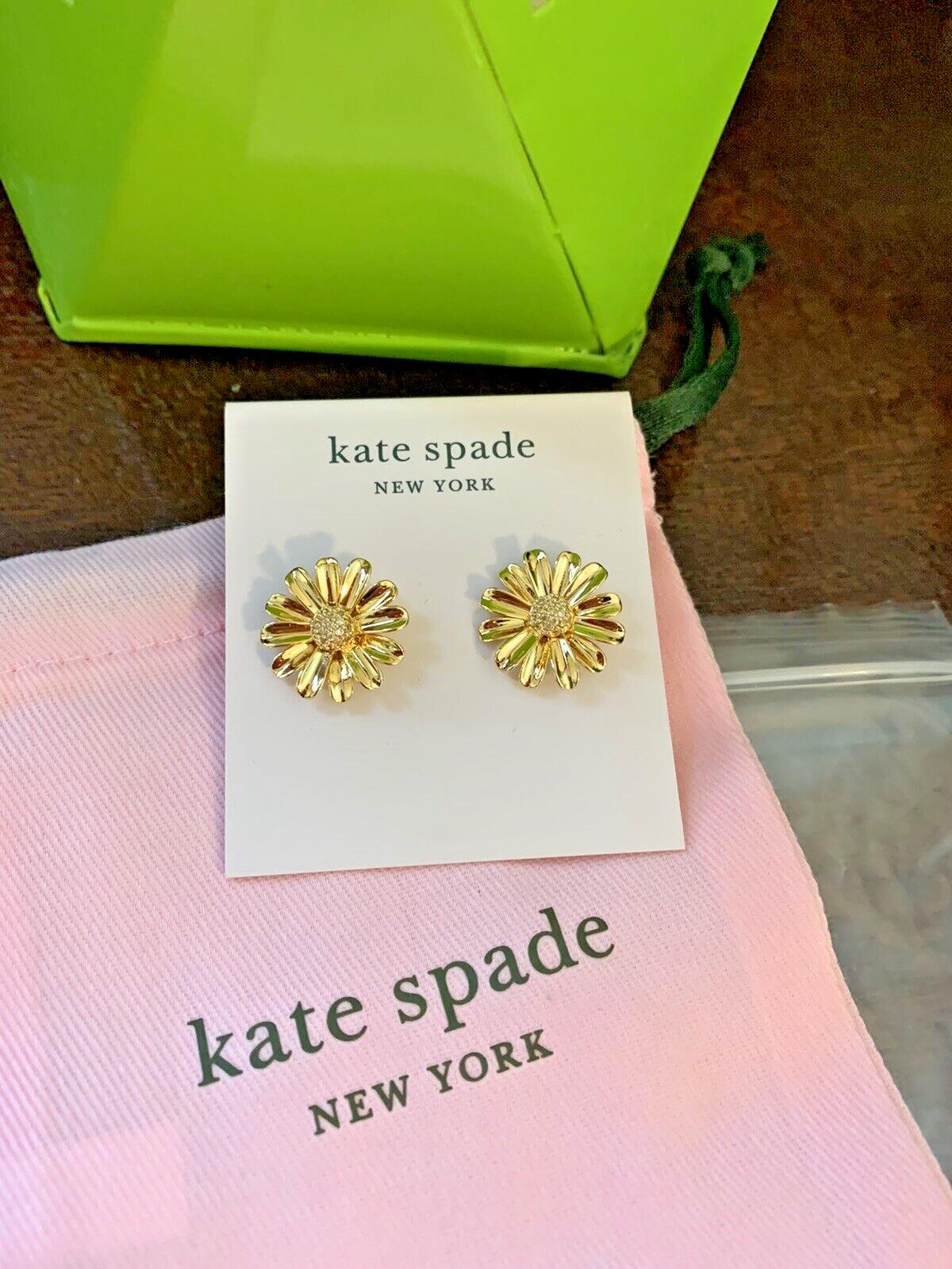 Kate Spade earrings + Bag DAISY gold flower disney gift school wedding teen  .