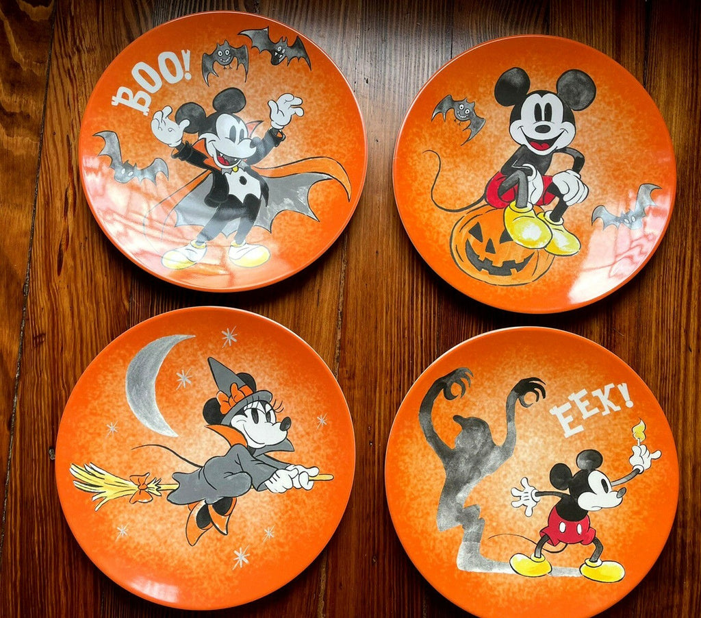 Disney Pottery Barn Mickey Mouse Plate Halloween holiday Party gift SET 4 n
