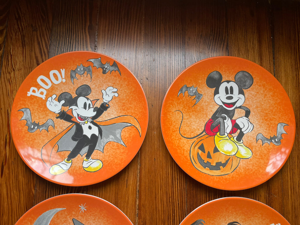 Disney Pottery Barn Mickey Mouse Plate Halloween holiday Party gift SET 4 n