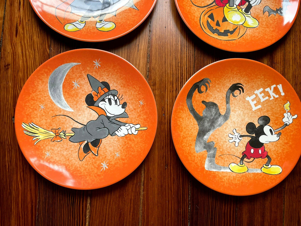 Disney Pottery Barn Mickey Mouse Plate Halloween holiday Party gift SET 4 n