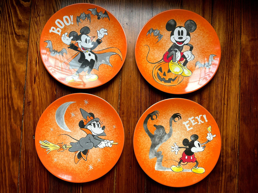 Disney Pottery Barn Mickey Mouse Plate Halloween holiday Party gift SET 4 n