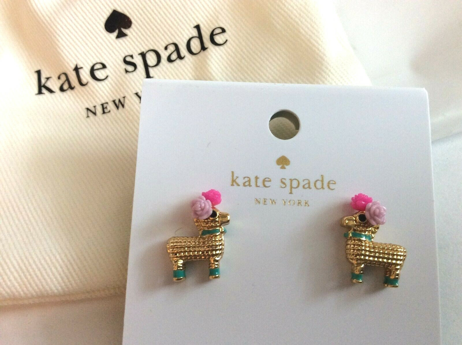 Kate Spade holiday Post earrings + BAG unicorn gold birthday School party GIFT 1