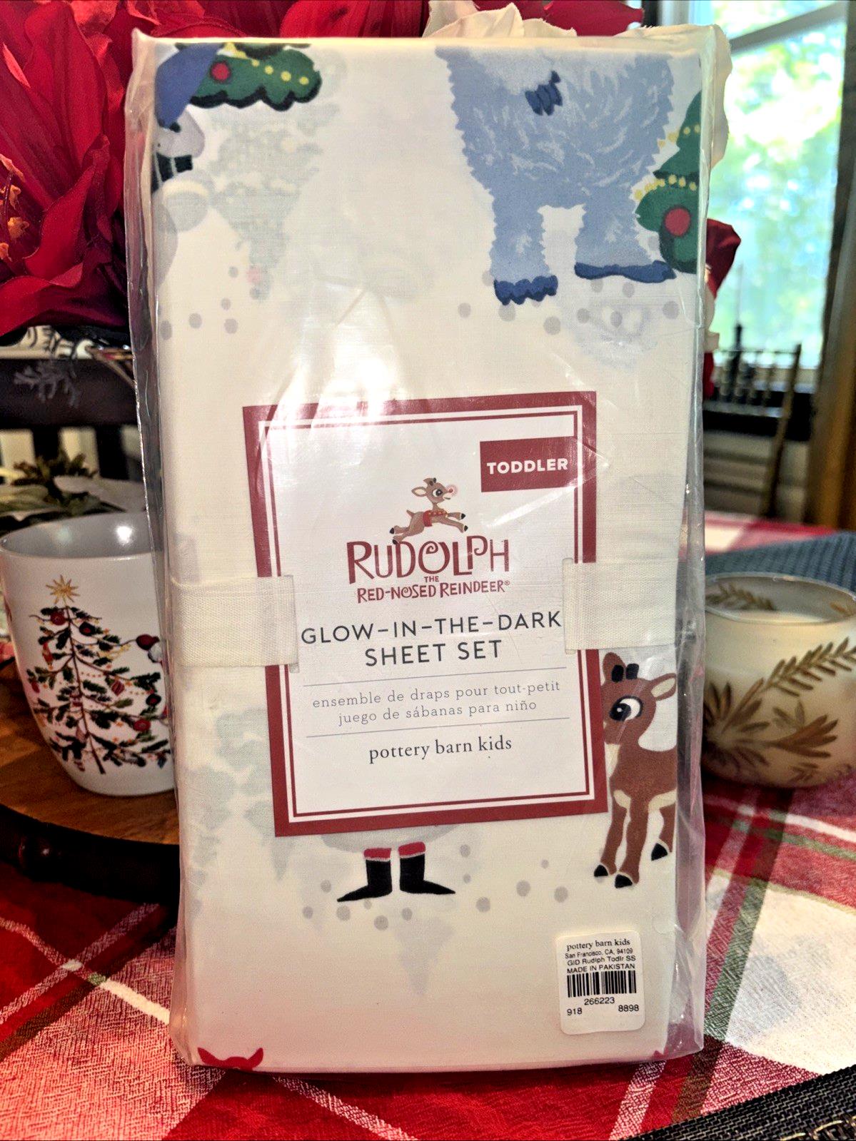 Pottery Barn holiday Christmas Rudolph Toddler baby Crib SHEET SET pillowcase 3P