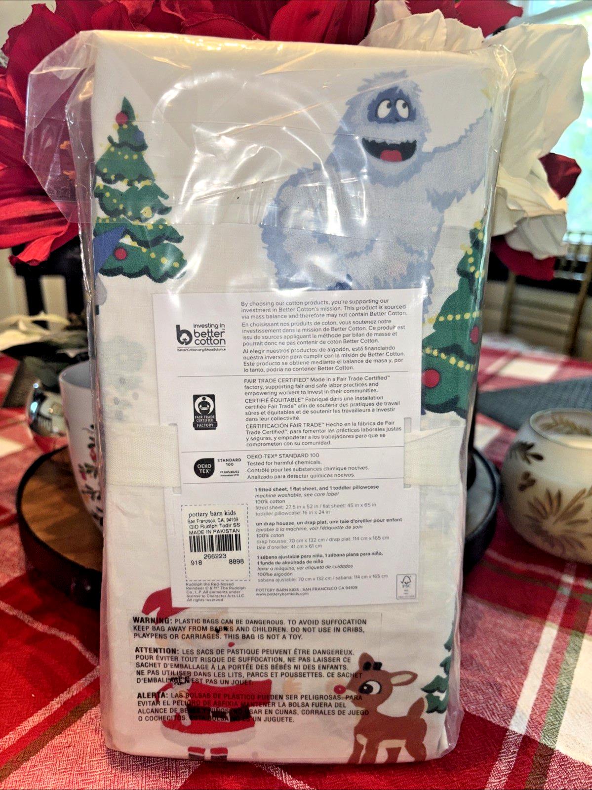 Pottery Barn holiday Christmas Rudolph Toddler baby Crib SHEET SET pillowcase 3P