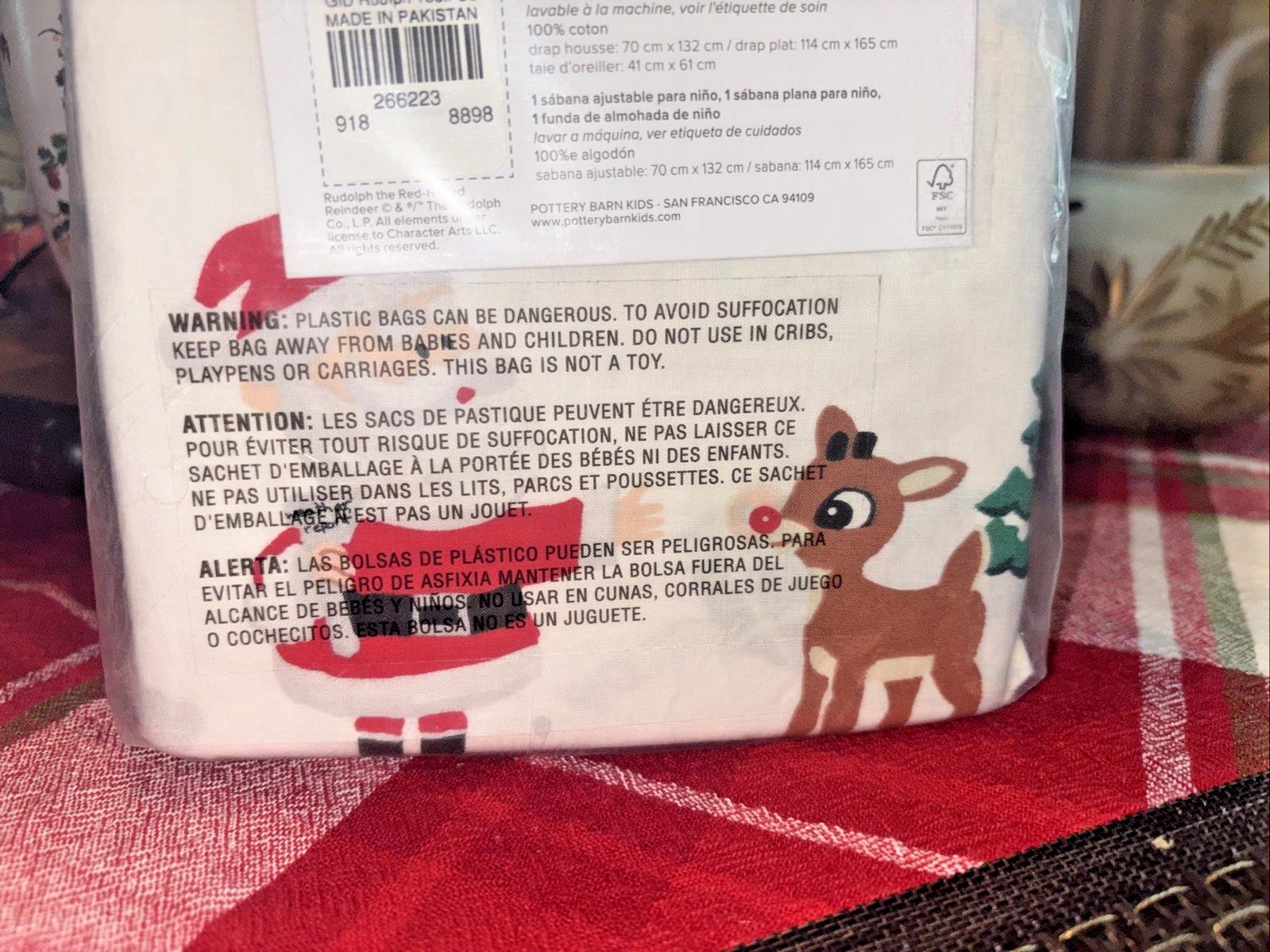 Pottery Barn holiday Christmas Rudolph Toddler baby Crib SHEET SET pillowcase 3P