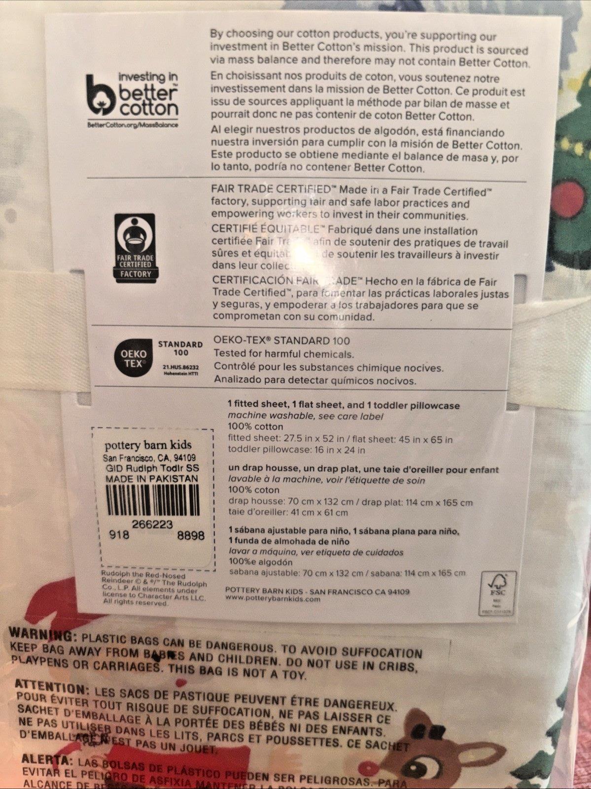 Pottery Barn holiday Christmas Rudolph Toddler baby Crib SHEET SET pillowcase 3P