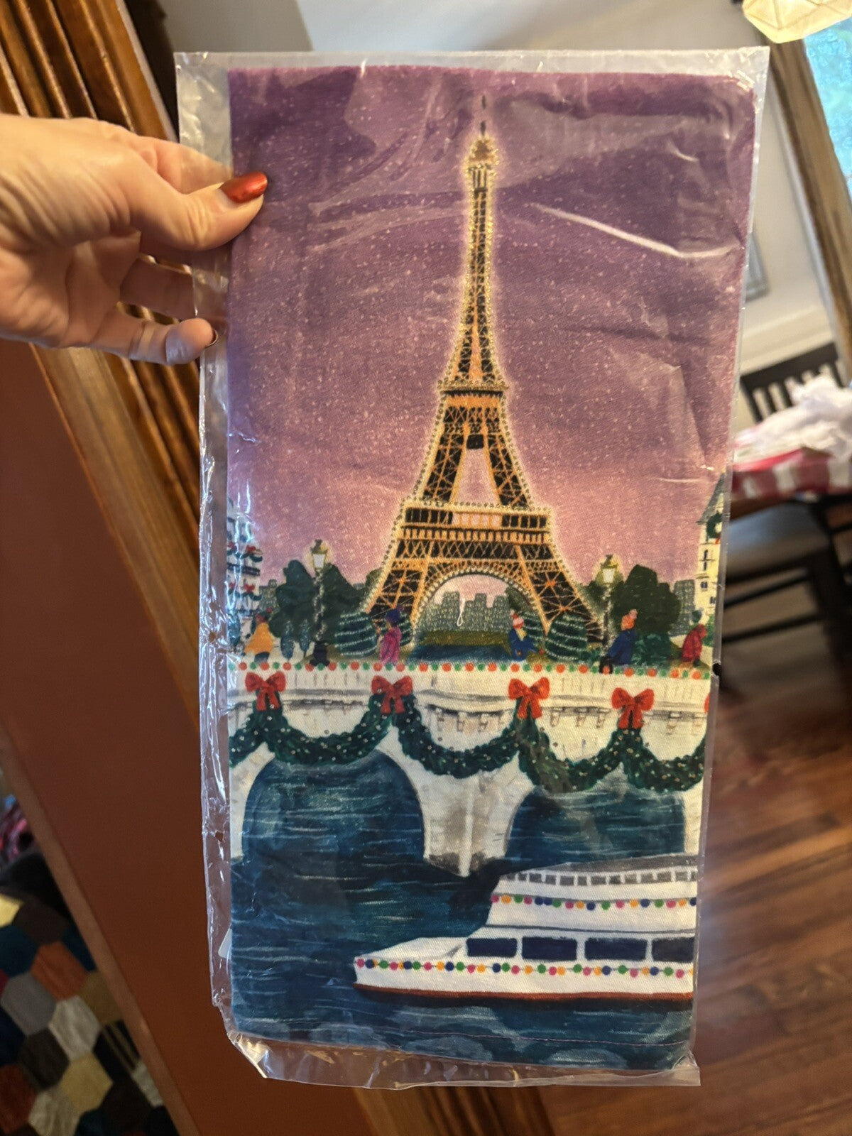 Anthropology holiday kitchen hand towel Snowman city party winter birthday mom m