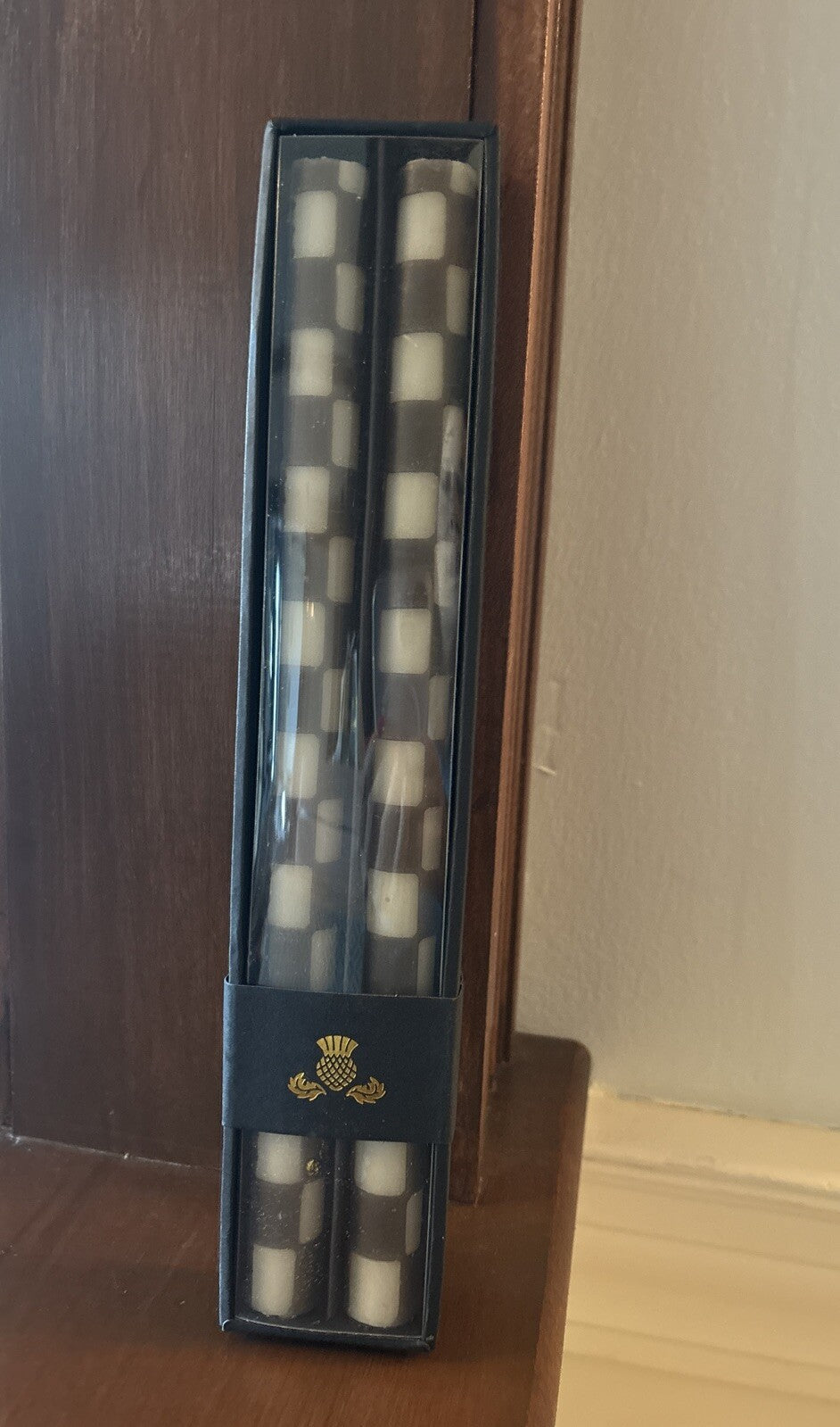 MacKenzie Childs Glow Check Dinner Candle holiday party guest 12" Taper SET 2 /0