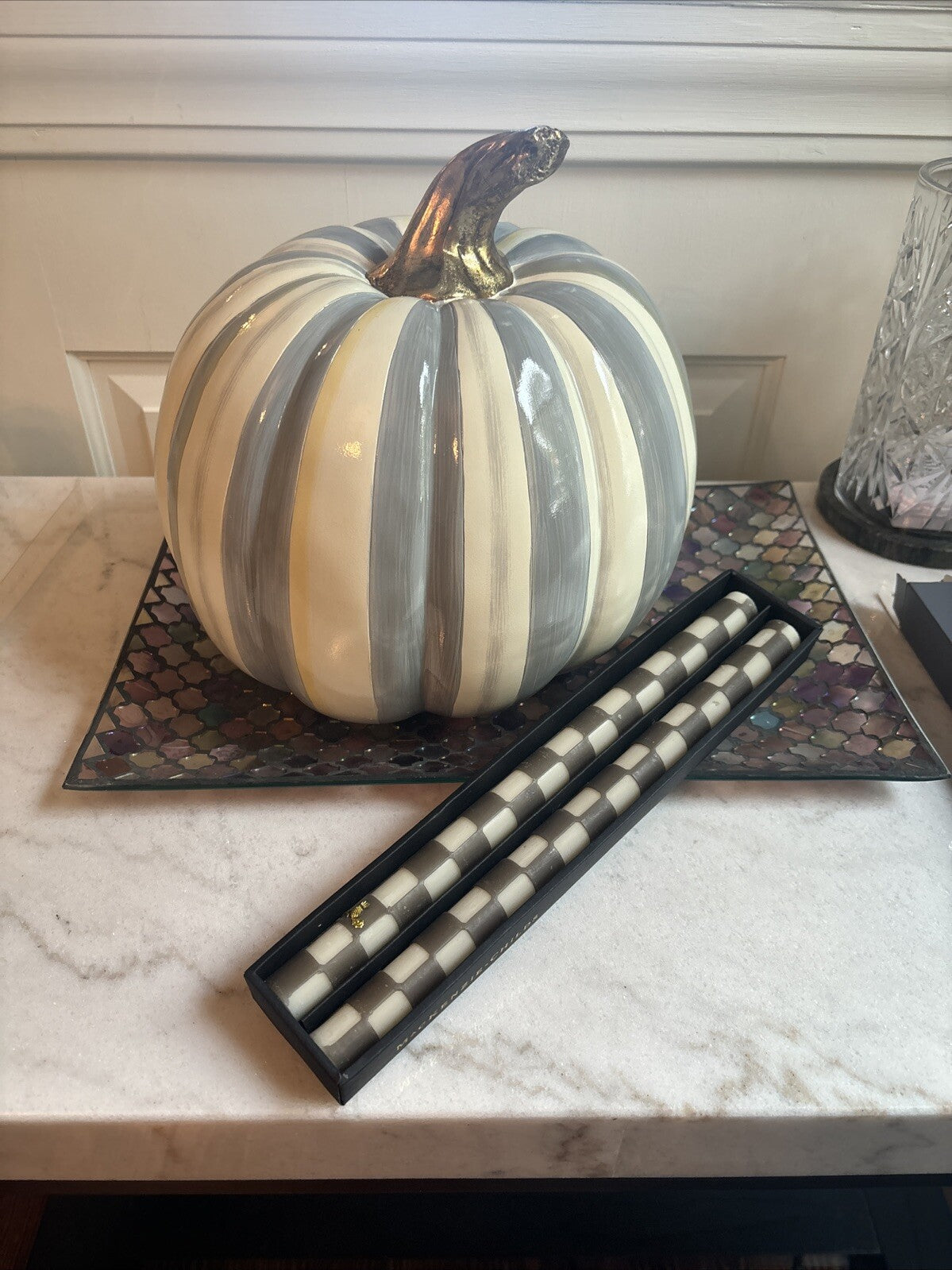 MacKenzie Childs Glow Check Dinner Candle holiday party guest 12" Taper SET 2 /0