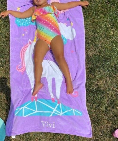 Pottery barn Disney BATH towel kid Beach UNICORN RAINBOW pool Travel girl r