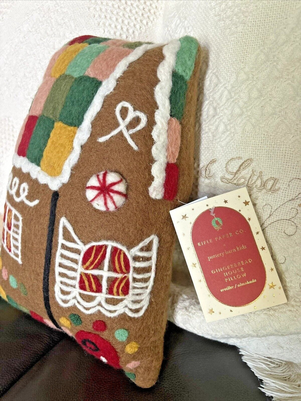 Pottery Barn Christmas holiday Gingerbread Pillow birthday gift Rifle Co SET 2