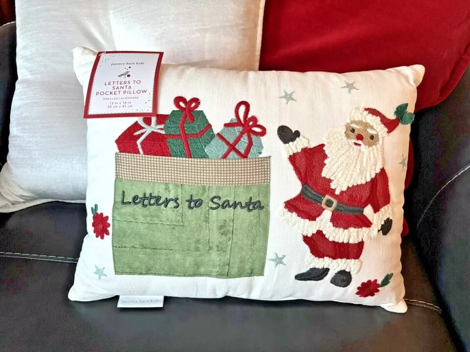 Pottery Barn Christmas Holiday Santa pillow kid Letter quilted heritage 12 day 1