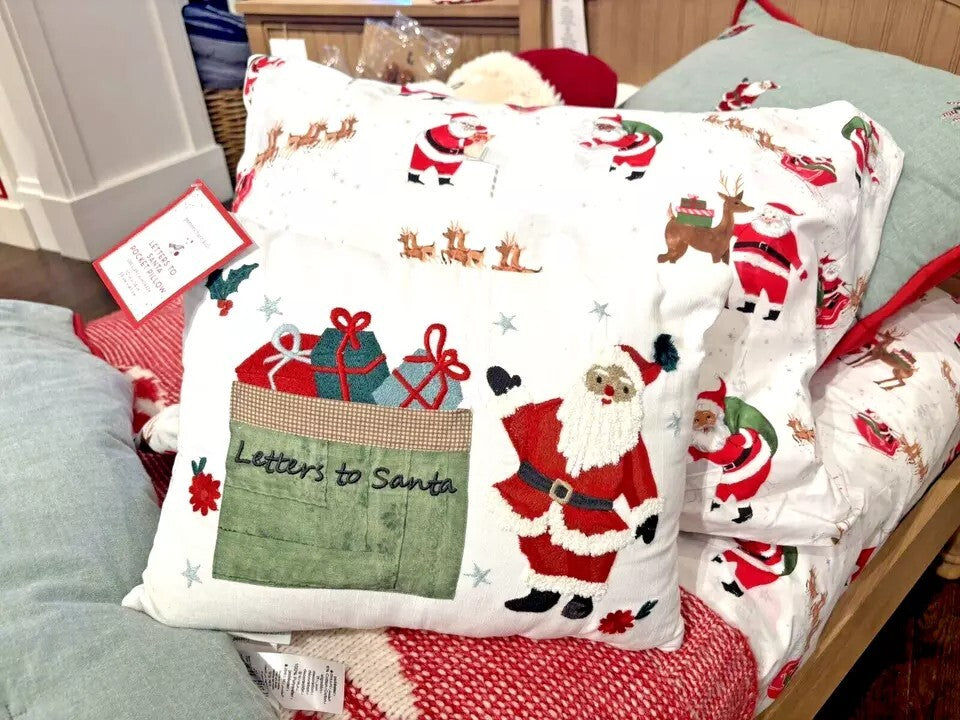 Pottery Barn Christmas Holiday Santa pillow kid Letter quilted heritage 12 day 1