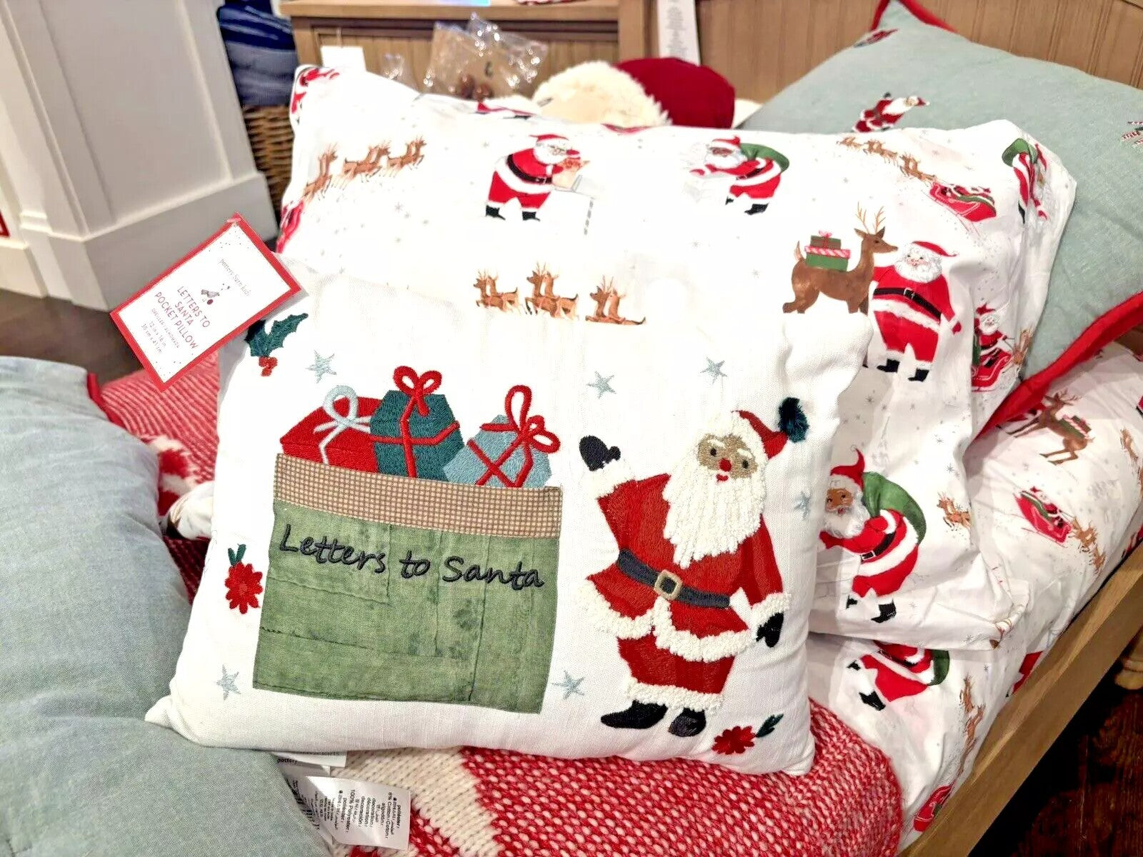 Pottery Barn Christmas Holiday Santa pillow kid Letter quilted heritage 12 day 1