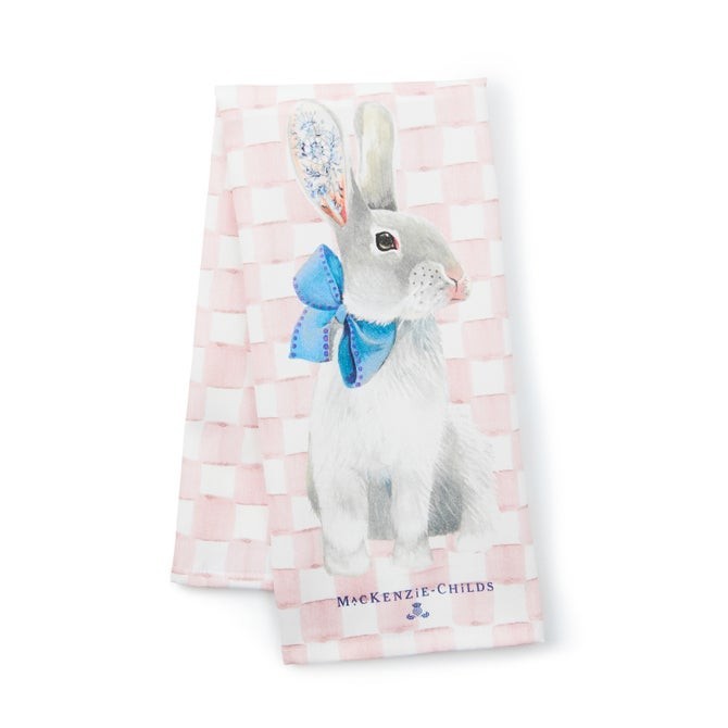 Mackenzie-Childs kitchen hand towel Plaid Bunny Rabbit Check Holiday gift mom