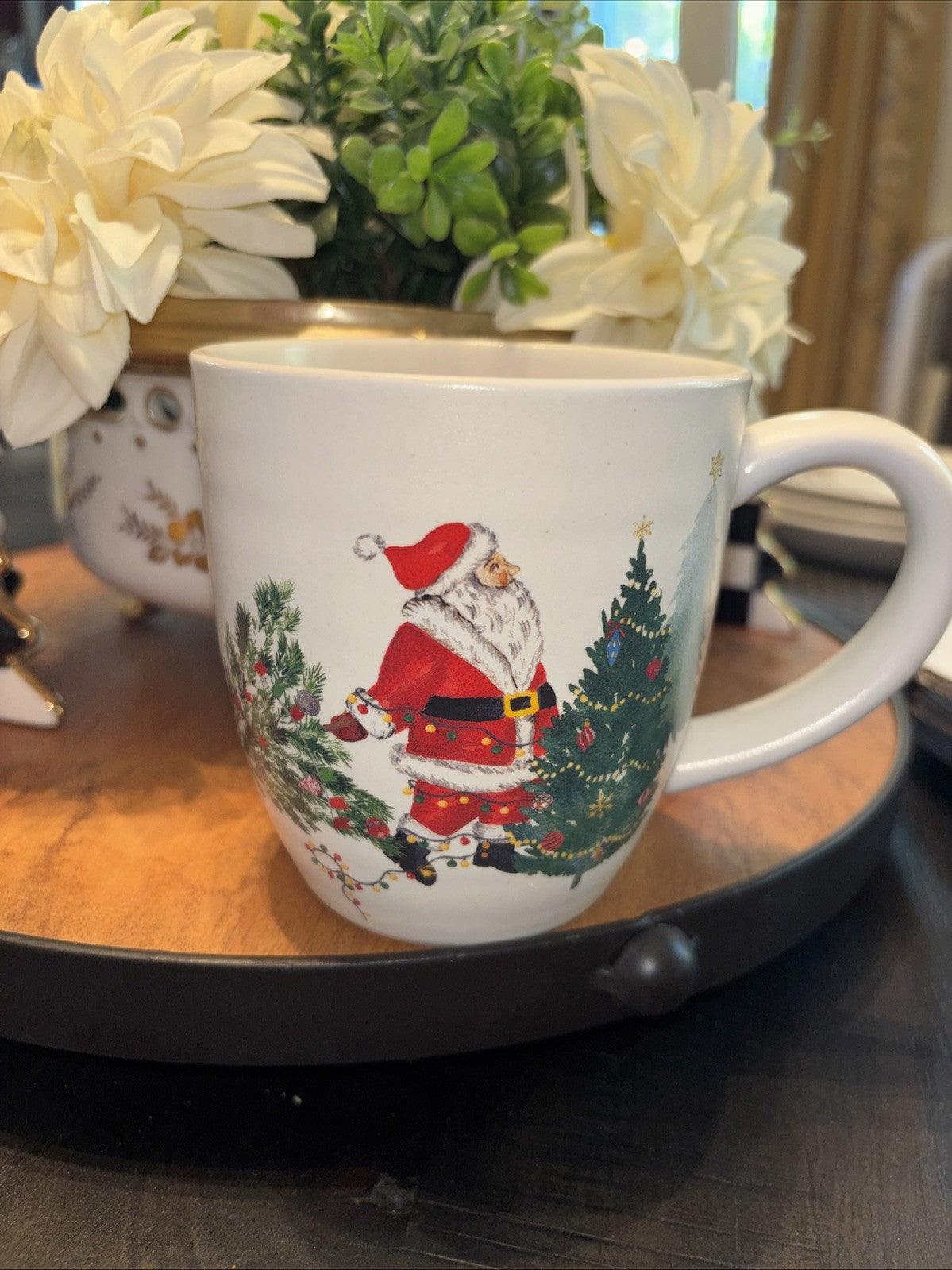 pottery barn Christmas Country Santa Mug Coffee Cup holiday Snowman gift mom new