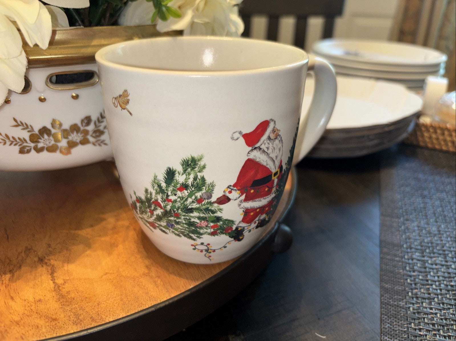 pottery barn Christmas Country Santa Mug Coffee Cup holiday Snowman gift mom new