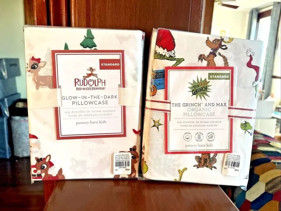 Pottery Barn holiday Christmas Rudolph Grinch kid Disney Pillowcase gift SET 2z