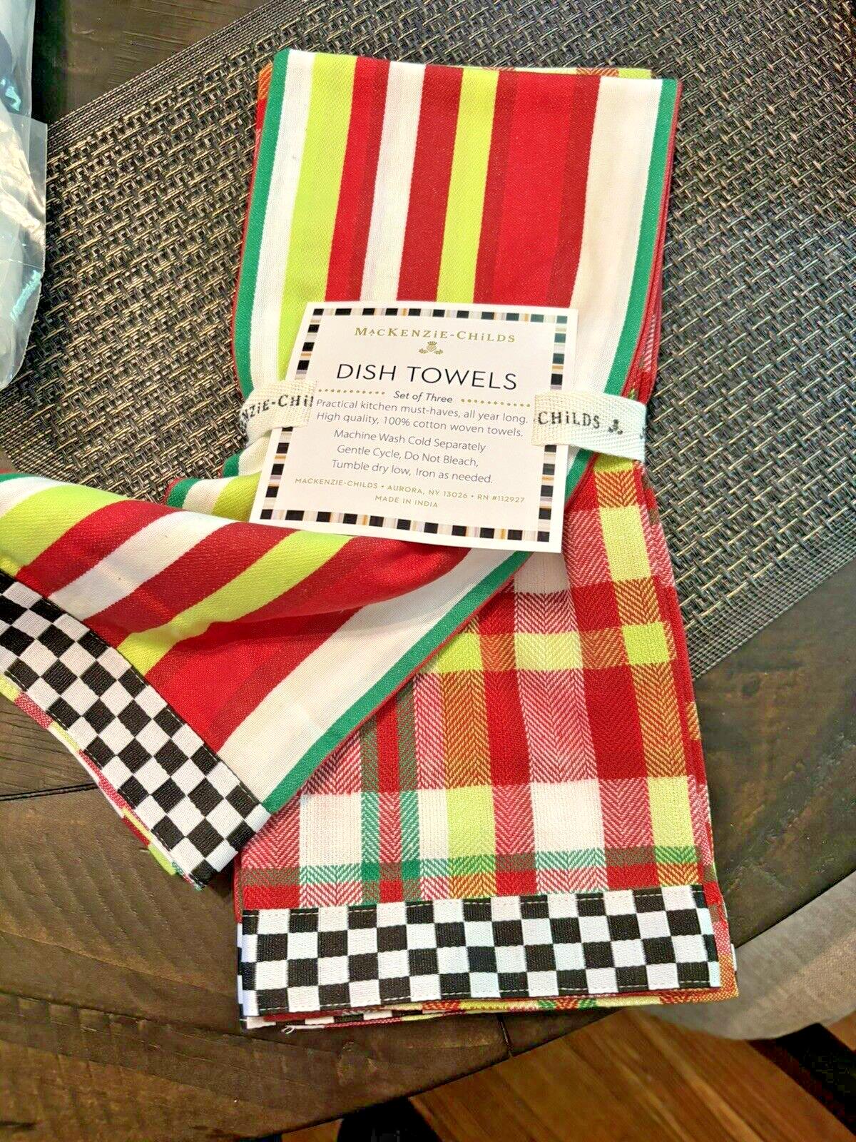 Mackenzie Childs Thanksgiving SET 3 holiday Christmas hand towel plaid check .z