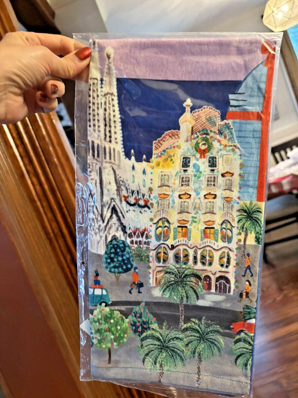 Anthropology holiday kitchen towel Travel party winter City snowflake birthday -