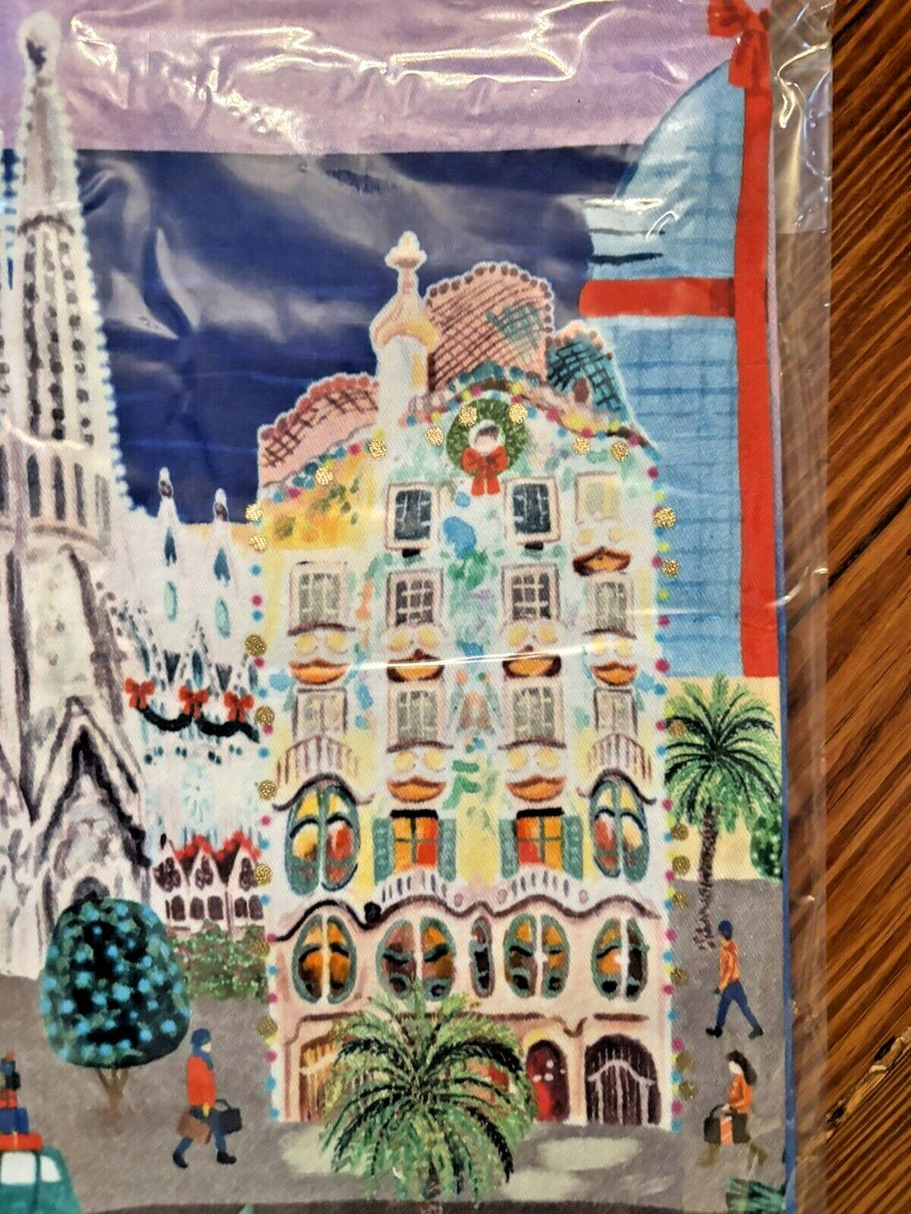 Anthropology holiday kitchen towel Travel party winter City snowflake birthday -