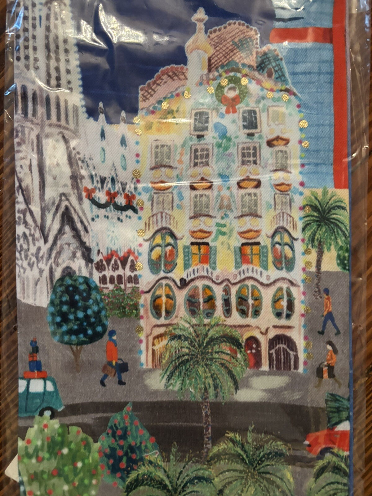 Anthropology holiday kitchen towel Travel party winter City snowflake birthday -