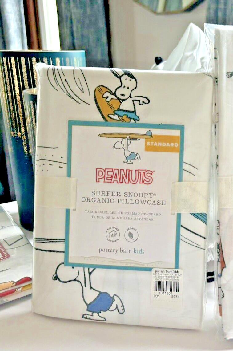 Snoopy Pottery Barn School peanuts Pillowcase Holiday Space +Surf Gift SET 2