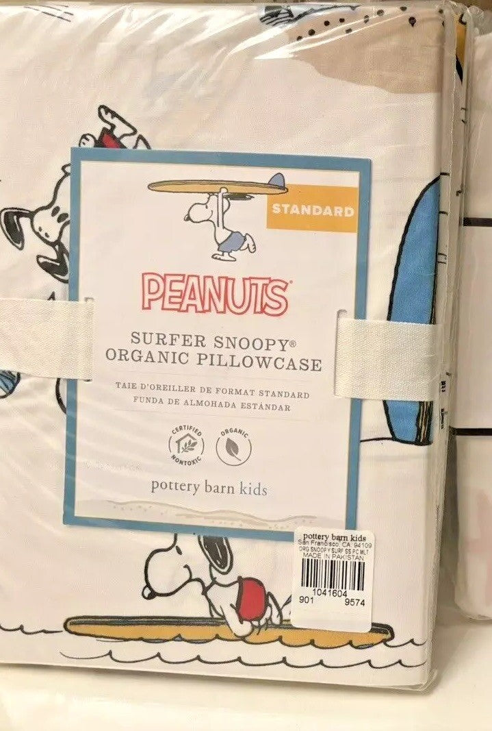 Snoopy Pottery Barn School peanuts Pillowcase Holiday Space +Surf Gift SET 2