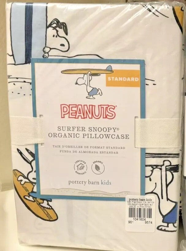 Snoopy Pottery Barn School peanuts Pillowcase Holiday Space +Surf Gift SET 2