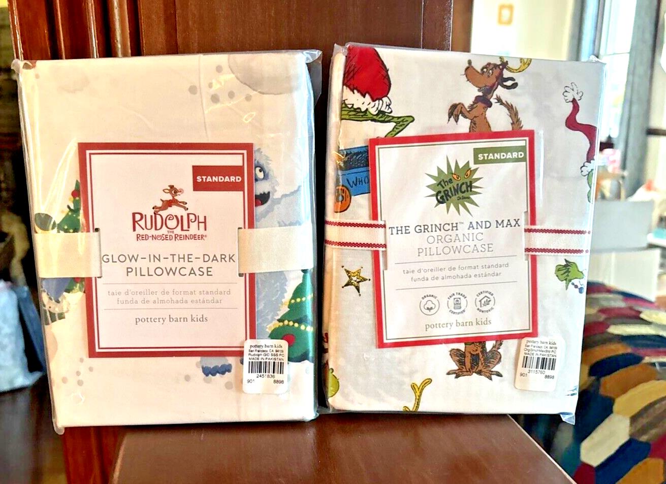 Pottery Barn GRINCH RUDOLPH Santa Christmas Seuss kid holiday Pillowcase SET 2