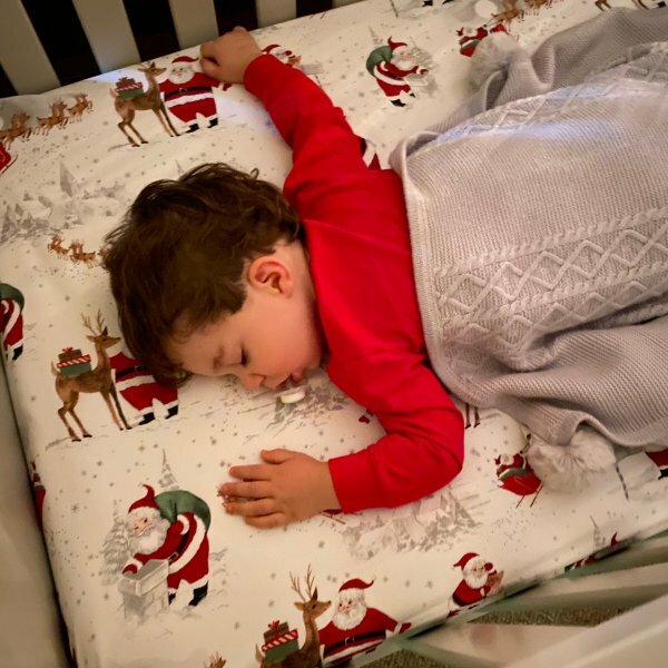 Pottery Barn Disney CRIB TODDLER bed SHEET holiday Winter gift Christmas Santa "