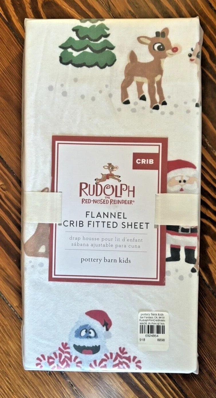 Pottery barn Rudolph Santa Disney Crib Sheet Baby Toddler holiday Christmas `