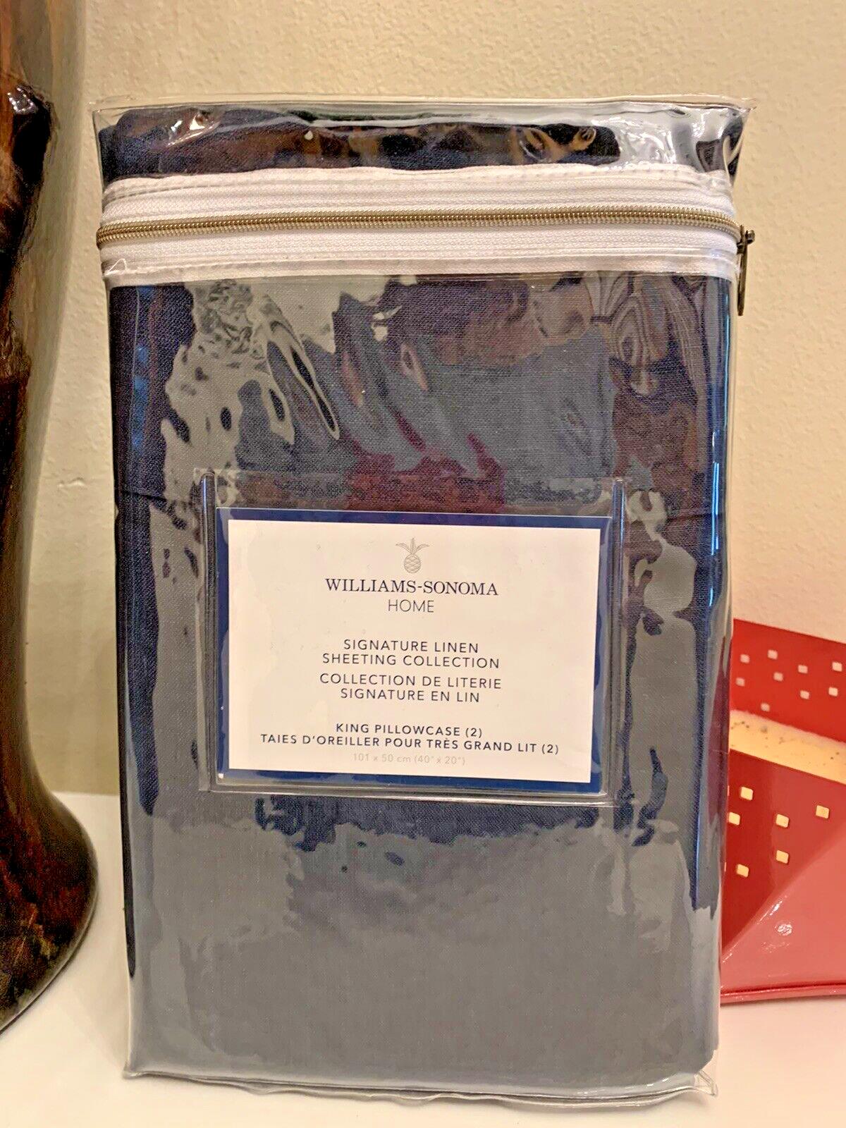 Williams Sonoma Pottery Barn Linen KING Pillowcase holiday Blue gift SET 2