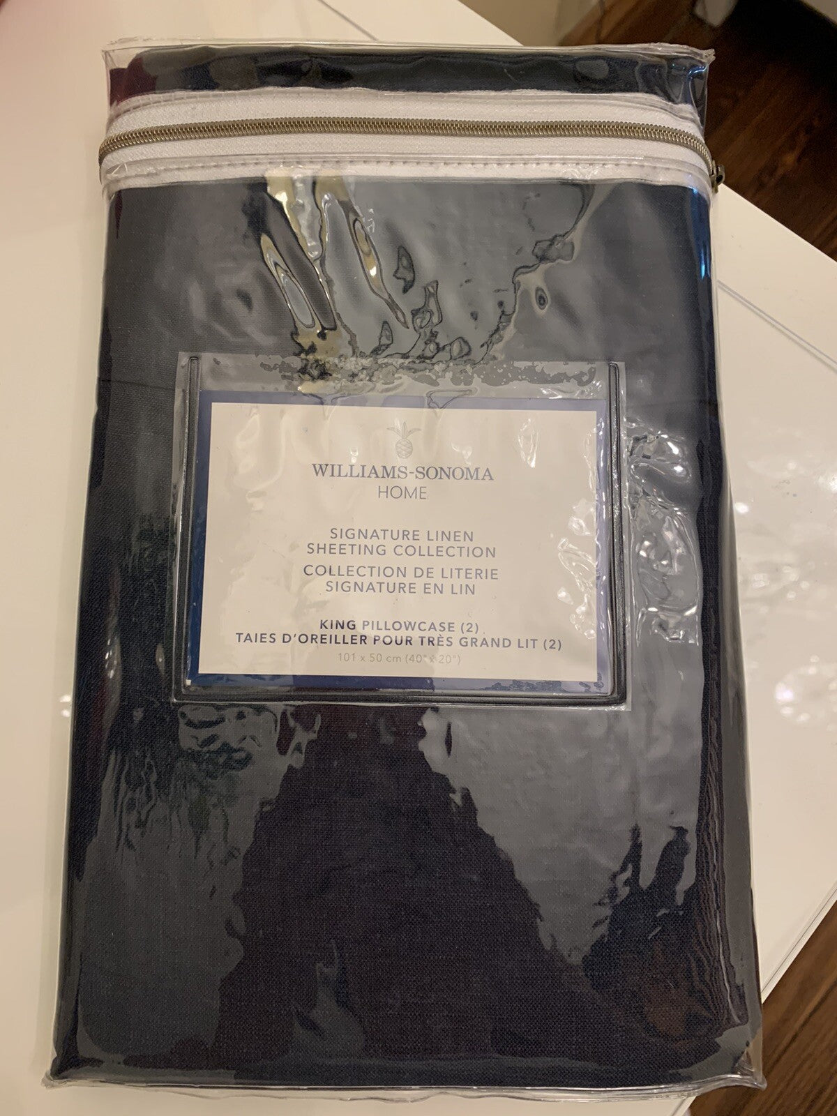 Williams Sonoma Pottery Barn Linen KING Pillowcase holiday Blue gift SET 2