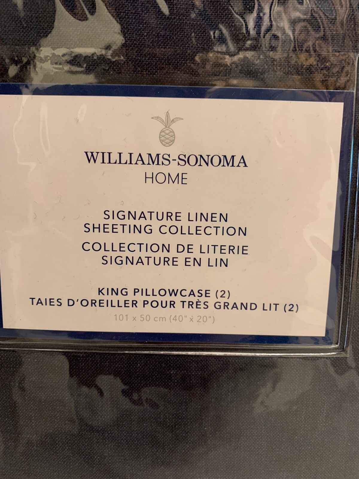 Williams Sonoma Pottery Barn Linen KING Pillowcase holiday Blue gift SET 2