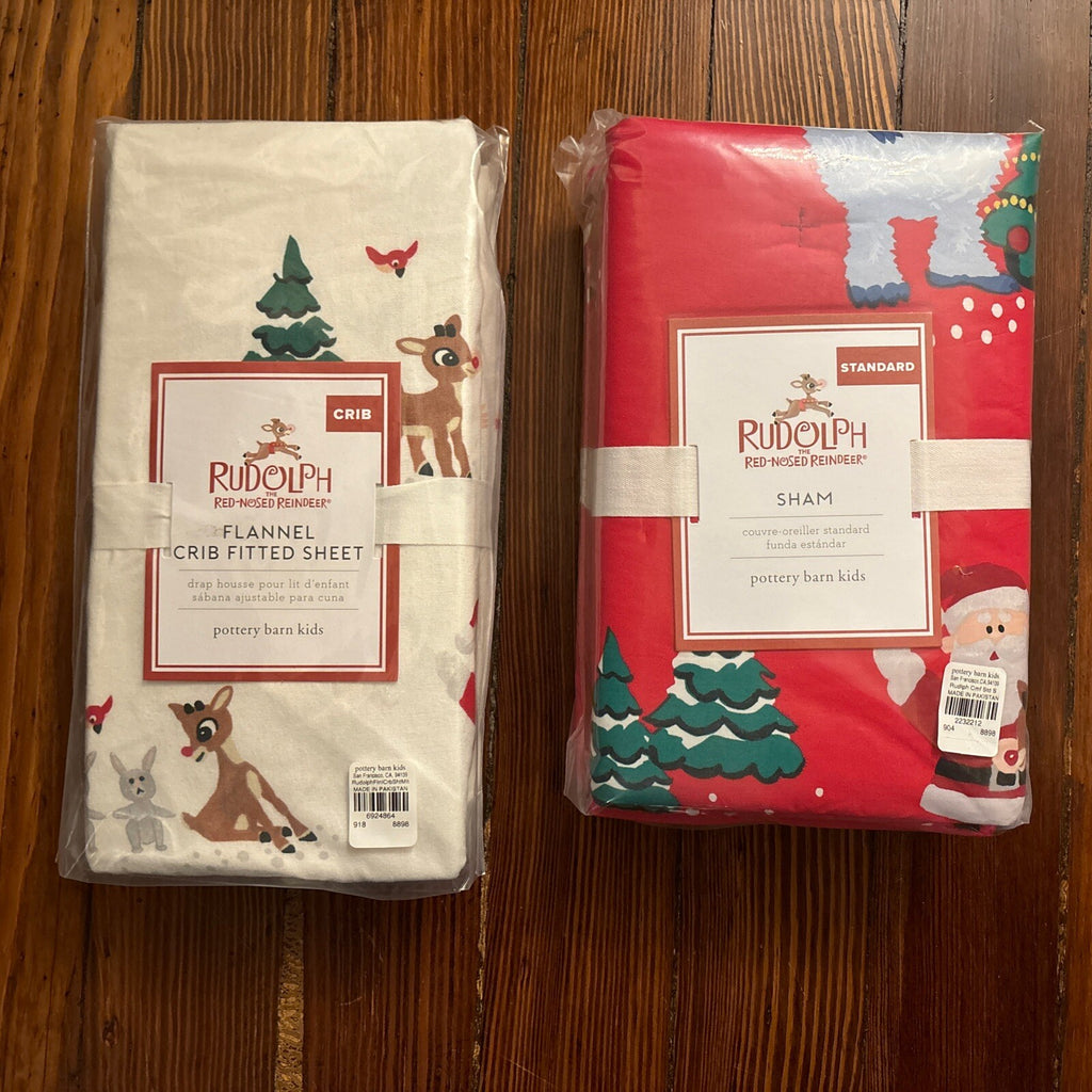 Pottery barn Disney Crib Toddler SHEET+ sham Rudolph Holiday Santa gift Winter [