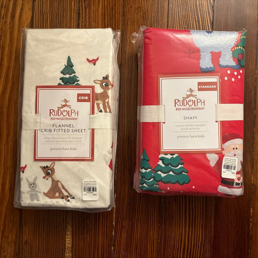 Pottery barn Disney Crib Toddler SHEET+ sham Rudolph Holiday Santa gift Winter [